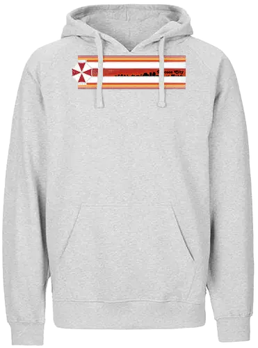 Raccoon City Stripes - Raccoon City, Horror, retro stripes, retro gaming, re2, umbrella corp, 1998, stars - Fairtrade Hoodie