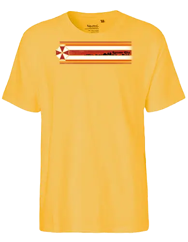 Raccoon City Stripes - Raccoon City, Horror, retro stripes, retro gaming, re2, umbrella corp, 1998, stars - Fairtrade T-Shirt