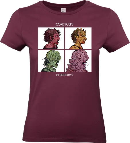 Cordyceps- Infected Days - tlou, cordyceps, infecteds, gorillaz, music, songs, demon days, zombies, ellie, joel, gamer, music lover, parody, rock, rock and roll, mushroom - Standard T-Shirt (Women)