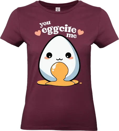 you excite me - kawaii, cute, egg, yolk, cartoon, playful, hearts, phrase - Standard T-Shirt (Women)