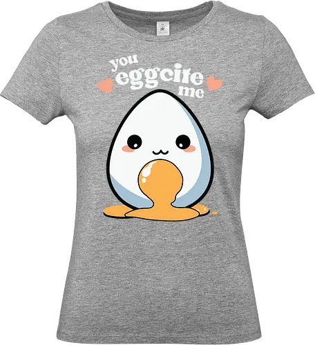 you excite me - kawaii, cute, egg, yolk, cartoon, playful, hearts, phrase - Standard T-Shirt (Women)