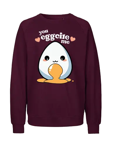 you excite me - kawaii, cute, egg, yolk, cartoon, playful, hearts, phrase - Fairtrade Sweatshirt