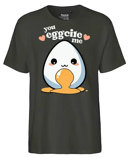 you excite me - kawaii, cute, egg, yolk, cartoon, playful, hearts, phrase - Fairtrade T-Shirt