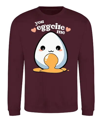 you excite me - kawaii, cute, egg, yolk, cartoon, playful, hearts, phrase - Sweatshirt