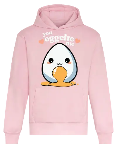 you excite me - kawaii, cute, egg, yolk, cartoon, playful, hearts, phrase - Heavyweight Hoodie
