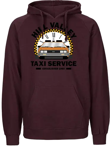 Hill Valley Taxi Service  - Future, delorean, doc brown, funny pop, funny quote, geek, hill valley, joke, marty mcfly, meme, memes, nerd, parody, time travel, vintage - Fairtrade Hoodie