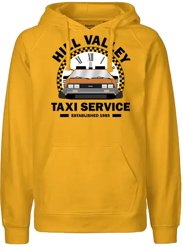 Hill Valley Taxi Service  - Future, delorean, doc brown, funny pop, funny quote, geek, hill valley, joke, marty mcfly, meme, memes, nerd, parody, time travel, vintage - Fairtrade Hoodie