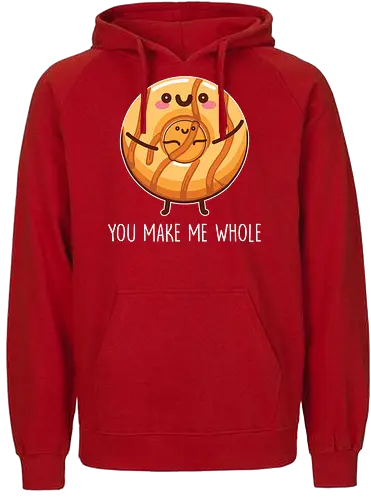 You make me whole - donut, cute, illustration, cartoon, hug, phrase, food, playful - Fairtrade Hoodie