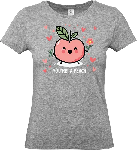 YOU'RE A PEACH - cute, cartoon, peach, hearts, flower, smiling, phrase, character, whimsical - Standard T-Shirt (Women)