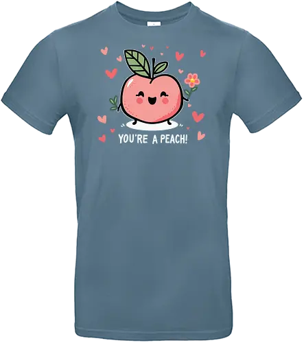YOU'RE A PEACH - cute, cartoon, peach, hearts, flower, smiling, phrase, character, whimsical - Standard T-Shirt