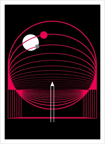 Exploring Stars - space, rocket ship, space ship, mars, planets, solar system, minimal - Artprint