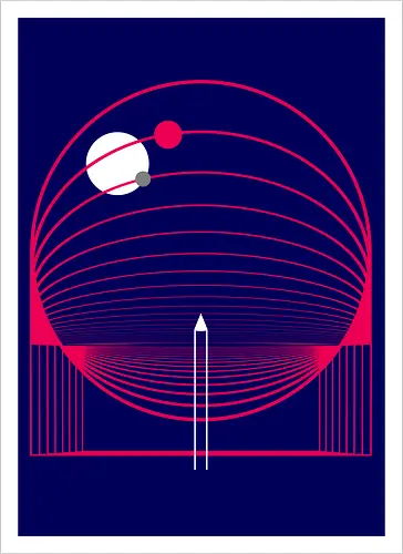 Exploring Stars - space, rocket ship, space ship, mars, planets, solar system, minimal - Artprint