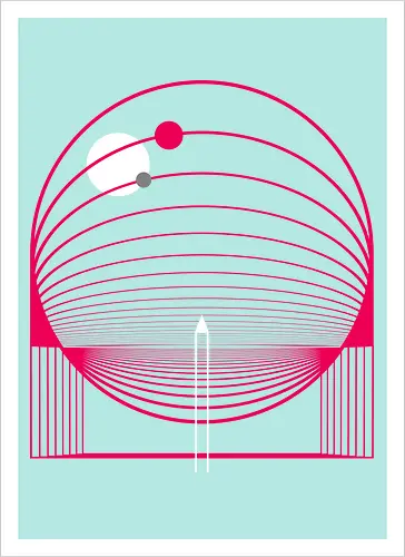 Exploring Stars - space, rocket ship, space ship, mars, planets, solar system, minimal - Artprint