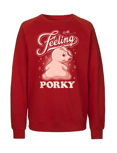 Feeling Porky - pink, kawaii, pop art, vintage, retro, typography, pig, pet, cute, cartoon, piglet, cute pig, pig lover - Fairtrade Sweatshirt