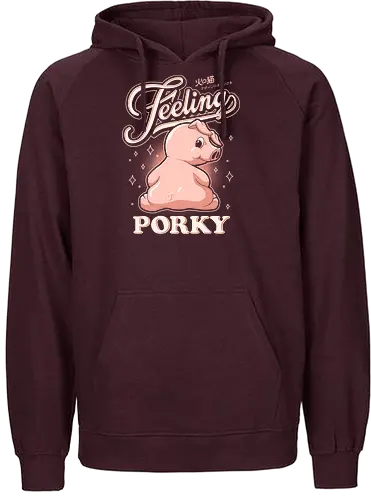 Feeling Porky - pink, kawaii, pop art, vintage, retro, typography, pig, pet, cute, cartoon, piglet, cute pig, pig lover - Fairtrade Hoodie