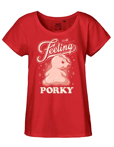 Feeling Porky - pink, kawaii, pop art, vintage, retro, typography, pig, pet, cute, cartoon, piglet, cute pig, pig lover - Fairtrade Girl Shirt