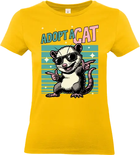 Possum Adopt a Cat - possum, cat, pet, retro, vintage, quote, lettering, fun, funny, sarcasm, irony, cool, cute, sunglasses, retro - Standard T-Shirt (Women)