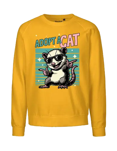 Possum Adopt a Cat - possum, cat, pet, retro, vintage, quote, lettering, fun, funny, sarcasm, irony, cool, cute, sunglasses, retro - Fairtrade Sweatshirt
