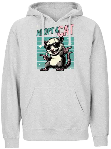 Possum Adopt a Cat - possum, cat, pet, retro, vintage, quote, lettering, fun, funny, sarcasm, irony, cool, cute, sunglasses, retro - Fairtrade Hoodie