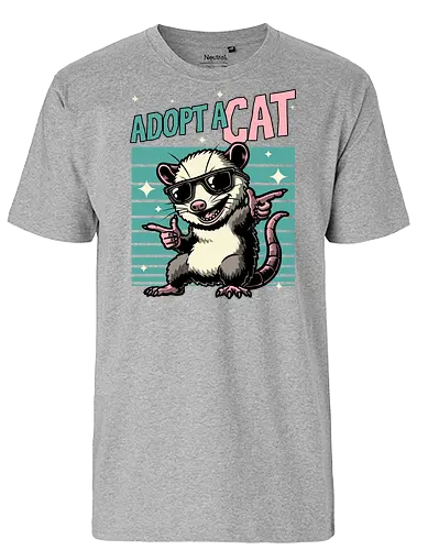 Possum Adopt a Cat - possum, cat, pet, retro, vintage, quote, lettering, fun, funny, sarcasm, irony, cool, cute, sunglasses, retro - Fairtrade T-Shirt
