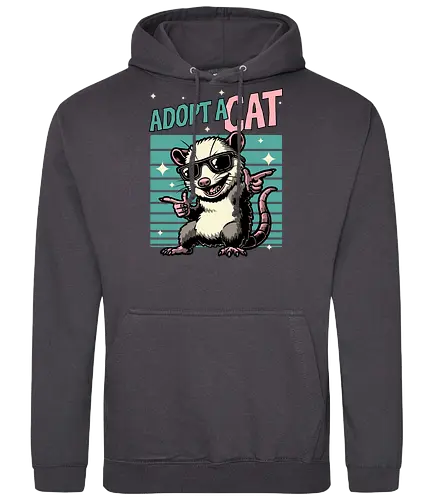 Possum Adopt a Cat - possum, cat, pet, retro, vintage, quote, lettering, fun, funny, sarcasm, irony, cool, cute, sunglasses, retro - Standard Hoodie