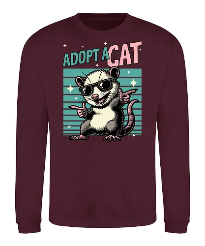 Possum Adopt a Cat - possum, cat, pet, retro, vintage, quote, lettering, fun, funny, sarcasm, irony, cool, cute, sunglasses, retro - Sweatshirt