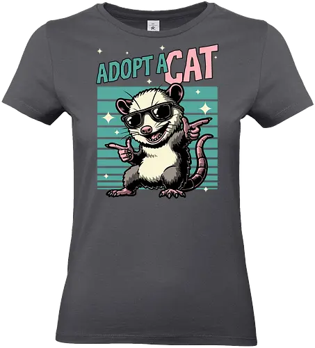 Possum Adopt a Cat - possum, cat, pet, retro, vintage, quote, lettering, fun, funny, sarcasm, irony, cool, cute, sunglasses, retro - Standard T-Shirt (Women)