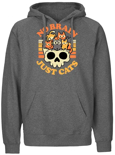 No Brain Just Cats - cats, kawaii, skull, creepy cute, funny, brain, skeleton, spooky, kitties, kittens, cat lover, dark humor, quirky, retro, gothic style - Fairtrade Hoodie