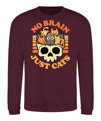 No Brain Just Cats - cats, kawaii, skull, creepy cute, funny, brain, skeleton, spooky, kitties, kittens, cat lover, dark humor, quirky, retro, gothic style - Sweatshirt
