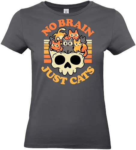 No Brain Just Cats - cats, kawaii, skull, creepy cute, funny, brain, skeleton, spooky, kitties, kittens, cat lover, dark humor, quirky, retro, gothic style - Standard T-Shirt (Women)
