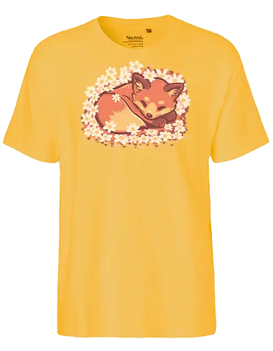 Daisy Spring Fox - Fuchs, Frühling, Gänseblümchen, Schlafender Fuchs, Fuchs und Blumen, Niedlicher Fuchs, Blumig, Verträumt, Ästhetisch, Warme Farben, Frühlingstier, Gänseblümchen Blume, Cottagecore Fuchs, Gelassen, Ruhig, fox, spring, daisy, Sleeping fox, Fox and flowers, Cute fox, Floral, dreamy, aesthetic, warm colours - Fairtrade T-Shirt