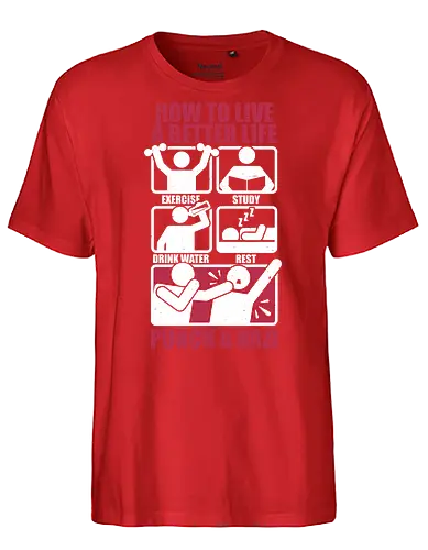 How To Have A Better Life - Historical, History, Daily, Routine, Revolution, Trained, Training, Exercise, Resting, Sleeping, Sleep, Sleepy, Reading, Read, Book, Punch, Bad Guys, Baddies, How To, Comics, Comic, Information, Infographic, Nazis - Fairtrade T-Shirt