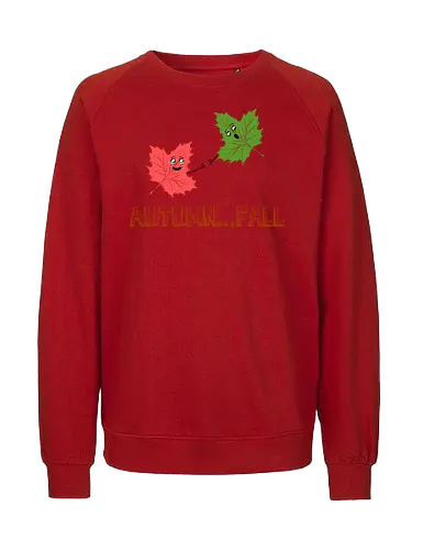 Autumn...Fall (Herbst...Fall) - Herbst, dramatisch, Cartoon, kawaii, süß, Synonym, Wortspiel, Blätter, Jahreszeit, Natur, Grün, Rot, Herbstwetter, Kreativität, humorvoll, Niedlichkeit, leaf, autumn, fall, cute, funny, humor, Fall, Ahornblatt, Ahorn, lustig - Fairtrade Sweatshirt