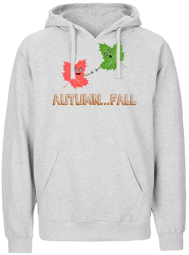 Autumn...Fall (Herbst...Fall) - Herbst, dramatisch, Cartoon, kawaii, süß, Synonym, Wortspiel, Blätter, Jahreszeit, Natur, Grün, Rot, Herbstwetter, Kreativität, humorvoll, Niedlichkeit, leaf, autumn, fall, cute, funny, humor, Fall, Ahornblatt, Ahorn, lustig - Fairtrade Hoodie
