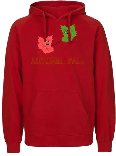 Autumn...Fall (Herbst...Fall) - Herbst, dramatisch, Cartoon, kawaii, süß, Synonym, Wortspiel, Blätter, Jahreszeit, Natur, Grün, Rot, Herbstwetter, Kreativität, humorvoll, Niedlichkeit, leaf, autumn, fall, cute, funny, humor, Fall, Ahornblatt, Ahorn, lustig - Fairtrade Hoodie