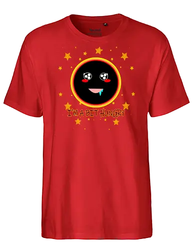Kawaii Hungry Black Hole (Kawaii hungriges Schwarzes Loch) - Kawaii, Schwarzes Loch, süß, hungrig, Weltraum, Universum, lustig, Cartoon, Science-Fiction, Nerd, Geek, Astronomie, Kosmos, Galaxie, Sterne, Planeten, Humor, Gravitationskraft, putzig, Appetit, foodie - Fairtrade T-Shirt