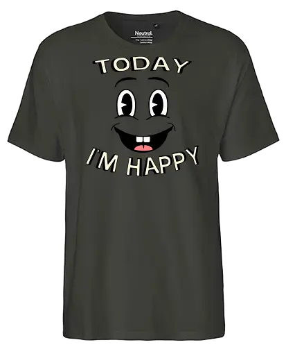 Happy Day (Glücklicher Tag) - glücklich, retro, lächeln, positivität, gute vibes, cartoon, vintage, nostalgie, stimmungsaufheller, fröhlich, klassisch, bunt, optimismus, verspielt, spaß, groovy, leuchtend, freude, tagesmotto, aufmunterung, positivity, positive, motivation, motivational, inspiration, inspirational, good day, happy day - Fairtrade T-Shirt
