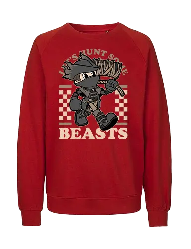 Game Mascot Beast Hunter - Video Games, Video Game, Game, Games, Gamer, Mascot, Retro, Vintage, Retro Vintage, Retro Gamer, Retro Cartoon, Dark Fantasy, Fantasy, Hack And Slash, Adventure, Fantasy, Monster, Gothic, Gothic Horror, Goth, Victorian - Fairtrade Sweatshirt