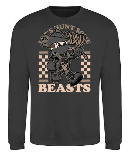Game Mascot Beast Hunter - Video Games, Video Game, Game, Games, Gamer, Mascot, Retro, Vintage, Retro Vintage, Retro Gamer, Retro Cartoon, Dark Fantasy, Fantasy, Hack And Slash, Adventure, Fantasy, Monster, Gothic, Gothic Horror, Goth, Victorian - Sweatshirt