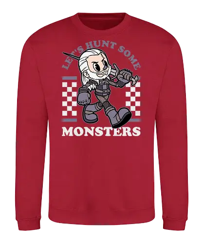 Game Mascot Wizard Hunter - Video Games, Video Game, Game, Games, Gamer, Mascot, Retro, Vintage, Retro Vintage, Retro Gamer, Retro Cartoon, Witch, Bewitched, Witch, Wizard, Sorcery, Sorcerer, Dark Fantasy, Fantasy, Hack And Slash, Adventure, Magic, Magical, Monster, Hunt, Hunter, Medieval - Sweatshirt