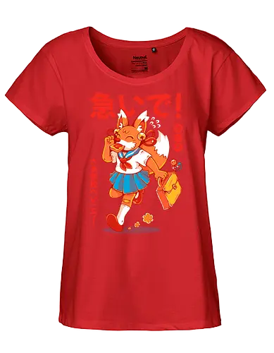 KITSUNE STUDENT (variant 1) - kitsune, fox, anime, cute, kawaii, japan, japanese, student, school, fox girl, child - Fairtrade Girl Shirt