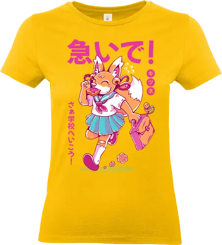 KITSUNE STUDENT (variant 2) - kitsune, fox, anime, cute, kawaii, japan, japanese, student, school, fox girl, child - Standard T-Shirt (Women)