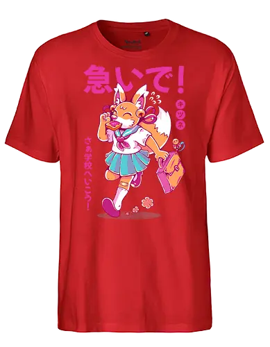 KITSUNE STUDENT (variant 2) - kitsune, fox, anime, cute, kawaii, japan, japanese, student, school, fox girl, child - Fairtrade T-Shirt