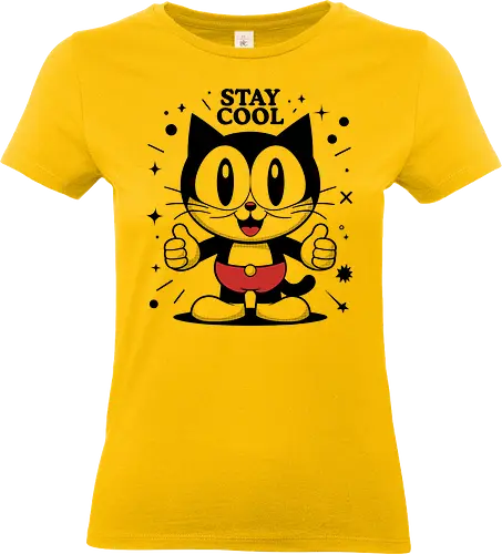 Stay Cool - nostalgia, funny cat, vintage style, 1920s cartoon, rubber hose, cute cat, aesthetic, retro vibes, feline, cat, retro cat, vintage cat, retro cat, cartoon cat, old school, stay cool, cool cat, classic cartoon, happy cat, positive vibes, stylish cat, happy vibes, fun design, old-school cartoon, adorable, feel good, funny art, cat lover, classic animation - Standard T-Shirt (Women)