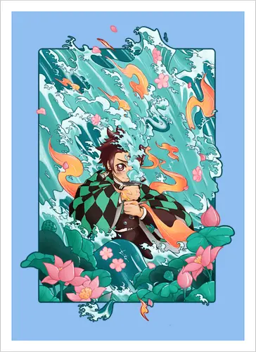Water and Sun - tanjiro, kamado, Slayer - Artprint