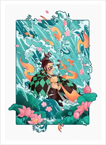 Water and Sun - tanjiro, kamado, Slayer - Artprint