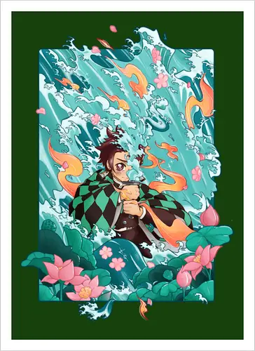 Water and Sun - tanjiro, kamado, Slayer - Artprint