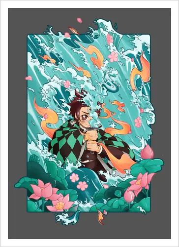 Water and Sun - tanjiro, kamado, Slayer - Artprint