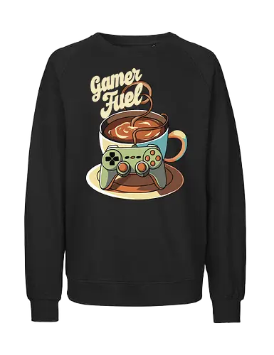 Gamer Fuel - coffee, gamer, controller, caffeine, graphic, humor, steam, cup, play, design - Fairtrade Sweatshirt