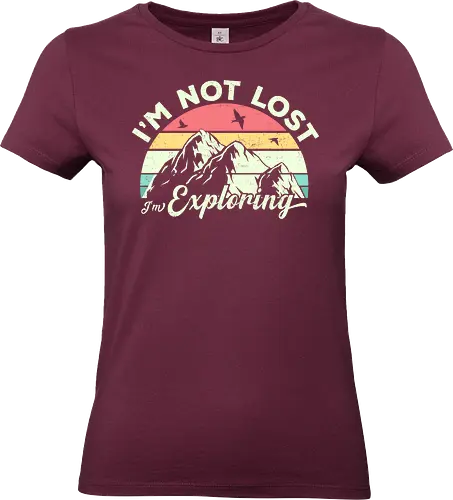 I'm not lost, I'm exploring. - mountain, exploring, adventure, retro, sunset, nature, birds, typography, colorful - Standard T-Shirt (Women)